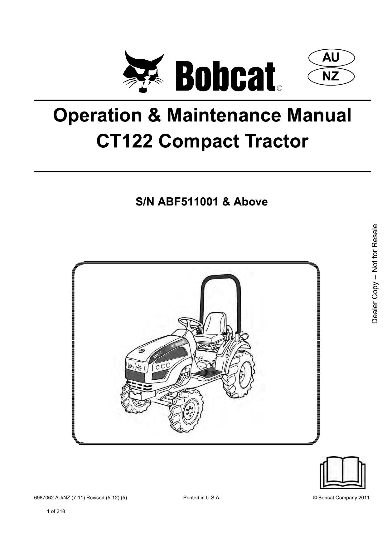 CT122 Compact Tractor Operation & Maintenance Manual Bobcat
